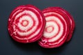 Sliced raw Ã¢â¬â¹Ã¢â¬â¹beetroot on black background Royalty Free Stock Photo